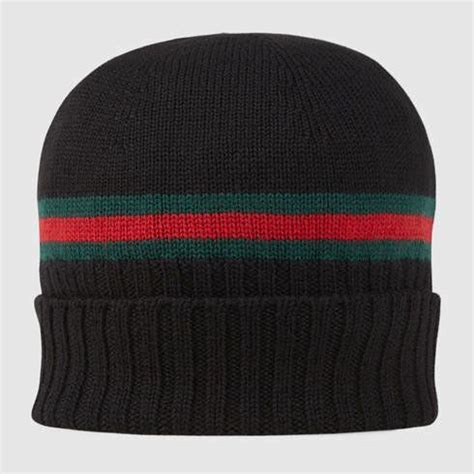 gucci wool knit hat with web stripe|Black Wool Hat With Green & Red Web .